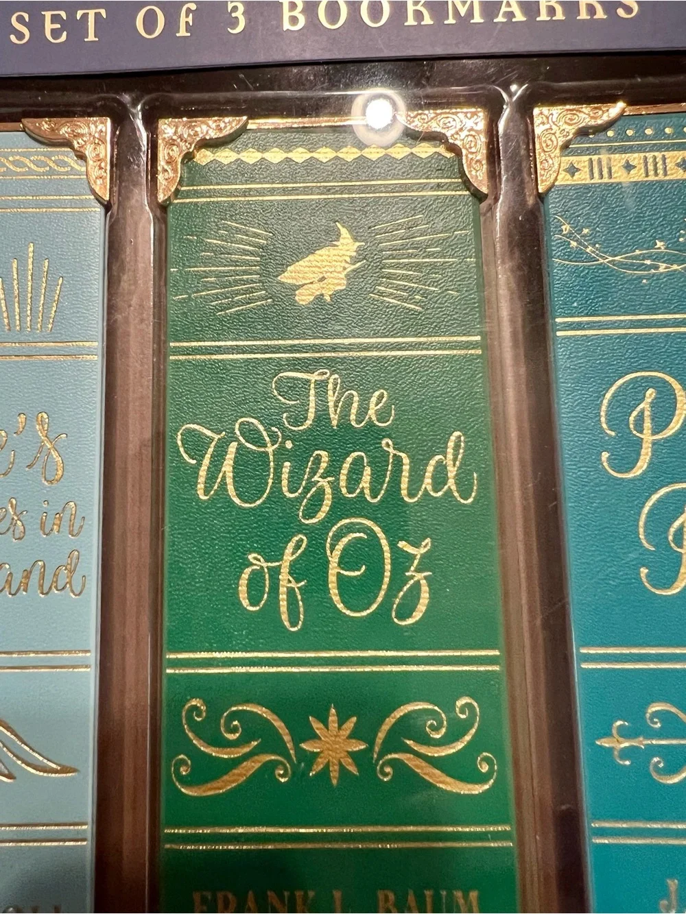3 Once Upon a Time Bookmarks Vegan Leather Peter Pan Wizard Oz Alice Wonderland